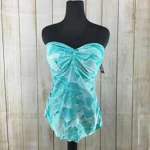Merona Aqua-Floral Tankini Bandeau Padded Top